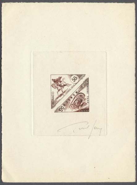 Monaco_1953_Yvert_Taxe_52-53-Scott_J46a_dark-brown_+_sepia