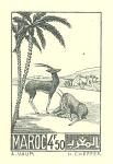 Morocco_1939_Yvert_196a-Scott_173_unissued_engraved_4f50_gazelles_deep-green_AP_detail