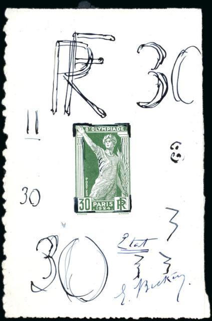 France_1924_Yvert_186b-Scott_201_unadopted_Jeux_Olympiques_Paris_30c_dark-green_typo_ab_AP