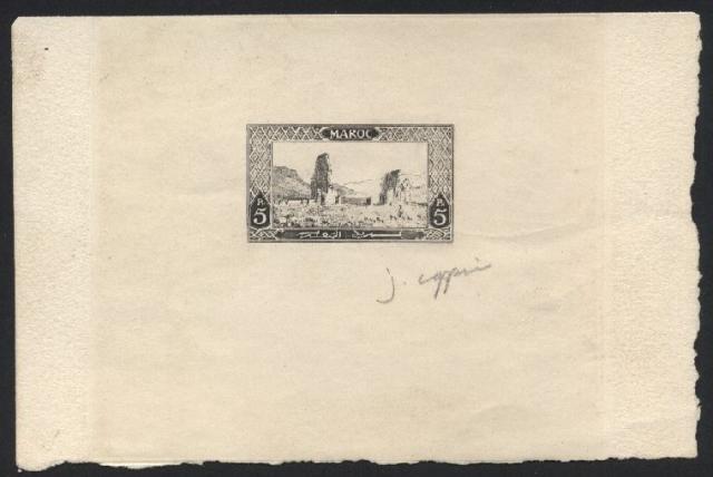 Morocco_1917_Yvert_78a-Scott_70_unissued_5ptas_Volubilis_ruins_1er_etat_black_AP