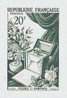 France_1951_Yvert_974a-Scott_715a_unadopted_20f_fleurs_et_parfums_Type_I_black_AP_detail