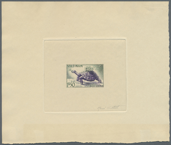 Sud_Vietnam_1955_Yvert_31a-Scott_29_unadopted_tortue_violet_+_green_ba_AP