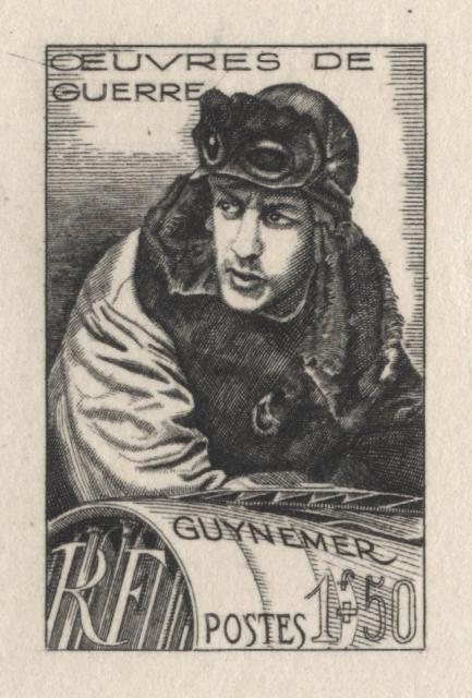 France_1940_Yvert_461a-Scott_396_unadopted_1f_+_50c_Georges_Guynemer_1er_etat_black_fa_AP_detail