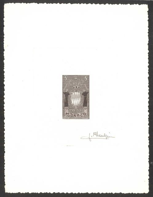 Monaco_1954_Yvert_411a-Scott_318_unissued_in_TD_armoirie_sepia_c_AP