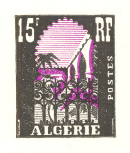 Algeria_1954_Yvert_314a-Scott_258_unadopted_15f_Musee_du_Bardo_black_+_lilac_typo_AP_detail