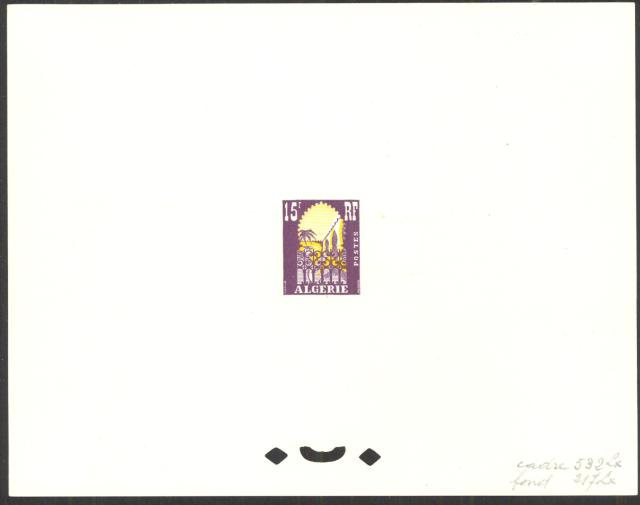 Algeria_1954_Yvert_314a-Scott_258_unadopted_15f_Musee_du_Bardo_violet_532_Lx_yellow_217_Lx_typo_CP