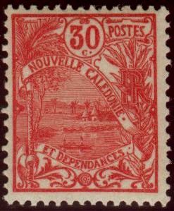 N_Caledonia_1922_Yvert_118-Scott_pirogue_typo_IS