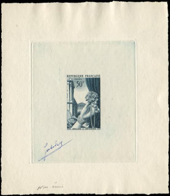 France_1951_Yvert_973b-Scott_714b_unadopted_joaillerie_Type_II_dark-blue_aa_AP