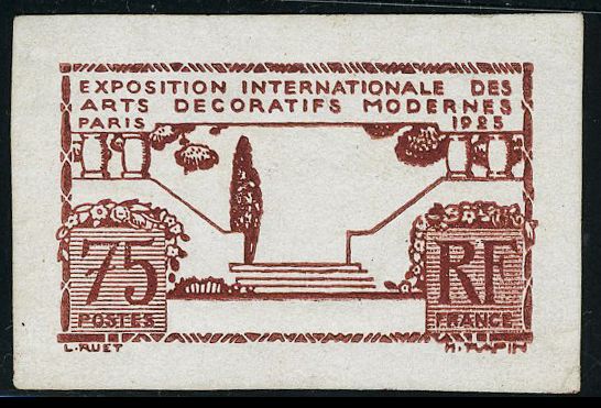 France_1924_Yvert_215a-Scott_225_unadopted_75c_Arts_decoratifs_1er_etat_brown_typo_AP