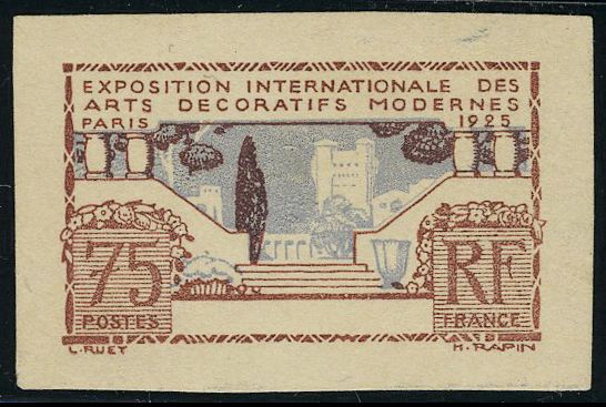 France_1924_Yvert_215a-Scott_225_unadopted_75c_Arts_decoratifs_2eme_etat_brown_+_grey_typo_AP