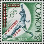 Monaco_1960_Yvert_522A-Scott_5f_football_red_overprint_b_US_detail