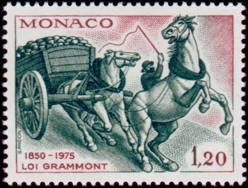 Monaco_1975_Yvert_1033-Scott_995_1f20_wagon_with_horses_IS_b