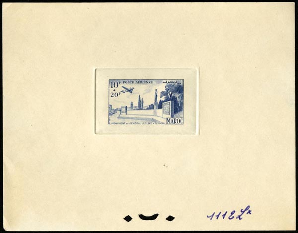Morocco_1952_Yvert_PA91-Scott_CB45_unissued_Temara_blue_1112_Lx_CP