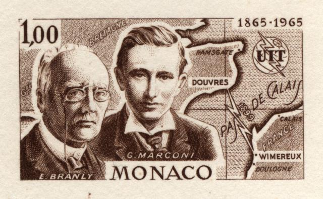 Monaco_1965_Yvert_674a-Scott_615_unadopted_Branly-Marconi_brown_AP_detail