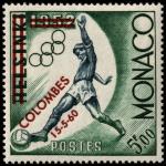 Monaco_1960_Yvert_522A-Scott_5f_football_red_overprint_aa_US