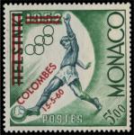 Monaco_1960_Yvert_522A-Scott_5f_football_red_overprint_c_US