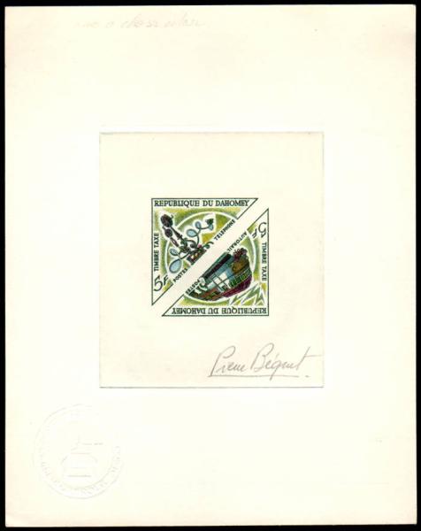 Dahomey_1967_Yvert_Taxe_41-42-Scott_J38-39_hand_multicolor