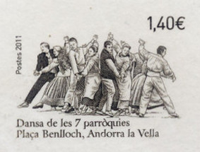 Fr_Andorra_2011_Yvert_712a-Scott_unadopted_1E40_dance_positive_etat_sepia_a_AP_detail