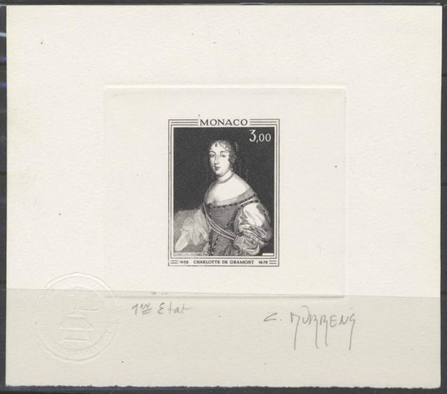 Monaco_1970_Yvert_846a-Scott_775_unadopted_Charlotte_de_Grammont_1er_etat_positive_black_a_AP