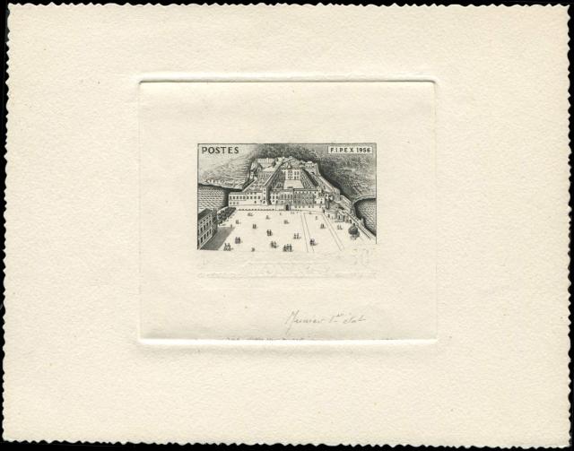 Monaco_1956_Yvert_451-Scott_361_issued_Prince's_Palace_1er_etat_black_AP
