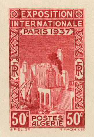 Algeria_1937_Yvert_128a-Scott_110_unadopted_dark_background_Expo_Paris_carmine-red_AP_detail