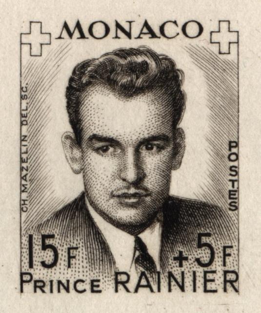 Monaco_1949_Yvert_335Ab-Scott_B97_unadopted_Rainier_III_Red_Cross_2eme_etat_sepia_a_AP_detail