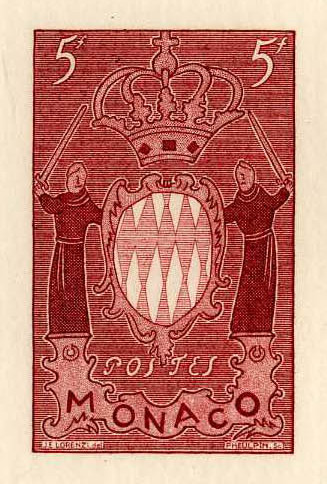 Monaco_1954_Yvert_411a-Scott_318_unissued_in_TD_armoirie_dark-red_AP_detail