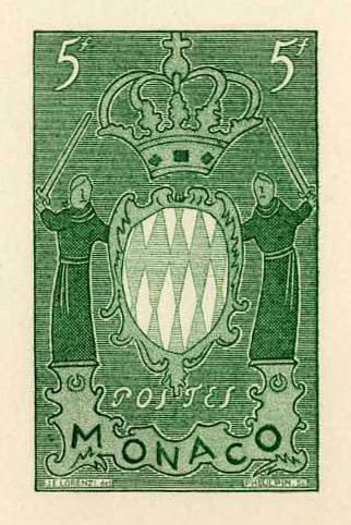 Monaco_1954_Yvert_411a-Scott_318_unissued_in_TD_armoirie_green_e_AP_detail