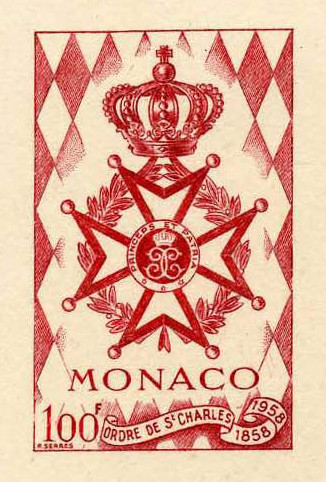 Monaco_1958_Yvert_490a-Scott_410_unadopted_St-Charles_Order_red_c_AP_detail