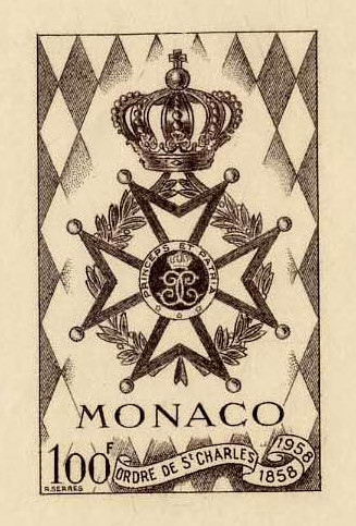 Monaco_1958_Yvert_490a-Scott_410_unadopted_St-Charles_Order_sepia_aa_ATP_detail