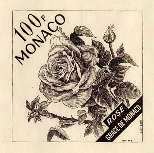Monaco_1959_Yvert_522a-Scott_446_unadopted_different_inscription_Rose_Grace-de-Monaco_sepia_ATP_detail