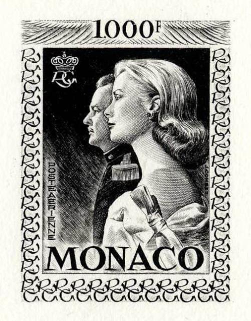 Monaco_1959_Yvert_PA72b-Scott_C55_unadopted_1000f_Grace_et_Rainier_III_maigre_black_e_AP_detail