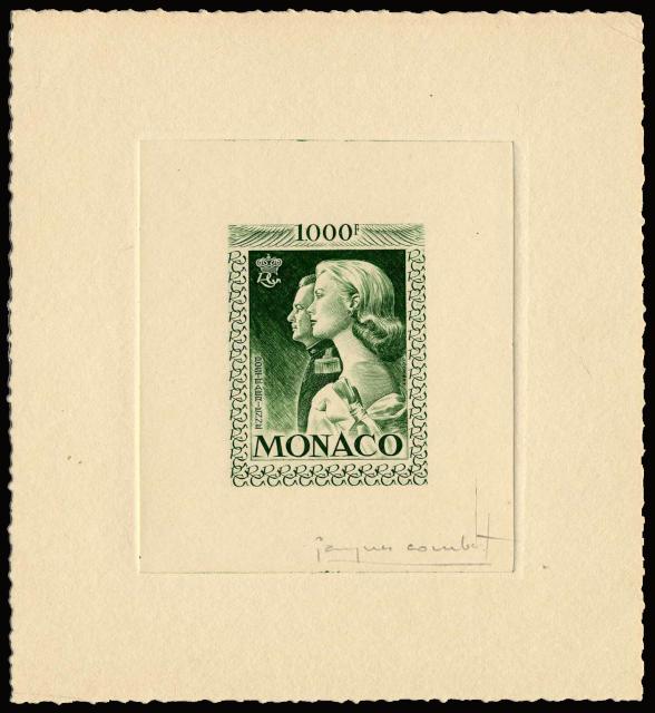 Monaco_1959_Yvert_PA72b-Scott_C55_unadopted_1000f_Grace_et_Rainier_III_maigre_green_b_AP