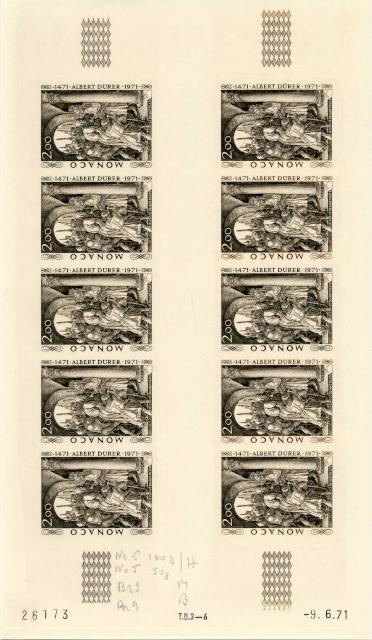 Monaco_1972_Yvert_876A-Scott_817_unissued_Albert_instead_of_Albrecht_Durer_full_sheet_g_ESS