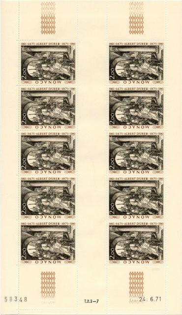 Monaco_1972_Yvert_876A-Scott_817_unissued_Albert_instead_of_Albrecht_Durer_full_sheet_a_US