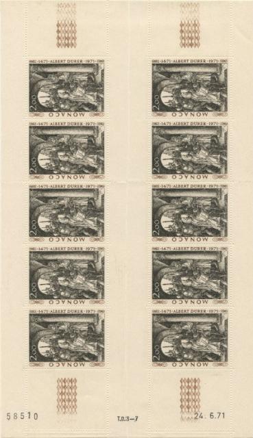 Monaco_1972_Yvert_876A-Scott_817_unissued_Albert_instead_of_Albrecht_Durer_full_sheet_b_US
