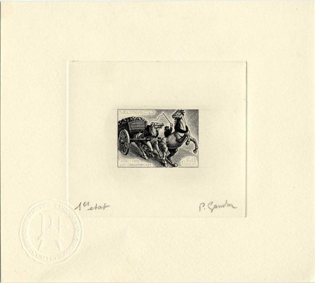 Monaco_1975_Yvert_1033a-Scott_995_unadopted_60c_wagon_with_horses_1er_etat_black_b_AP