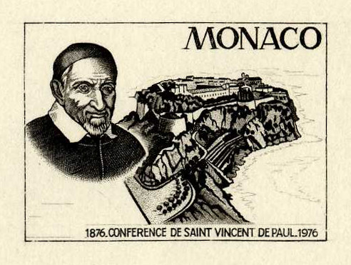 Monaco_1976_Yvert_1067a-Scott_1038_unadopted_St_Vincent-de-Paul_1er_etat_black_b_AP_detail
