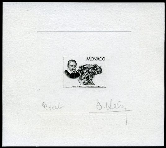Monaco_1976_Yvert_1067a-Scott_1038_unadopted_St_Vincent-de-Paul_1er_etat_black_a_AP