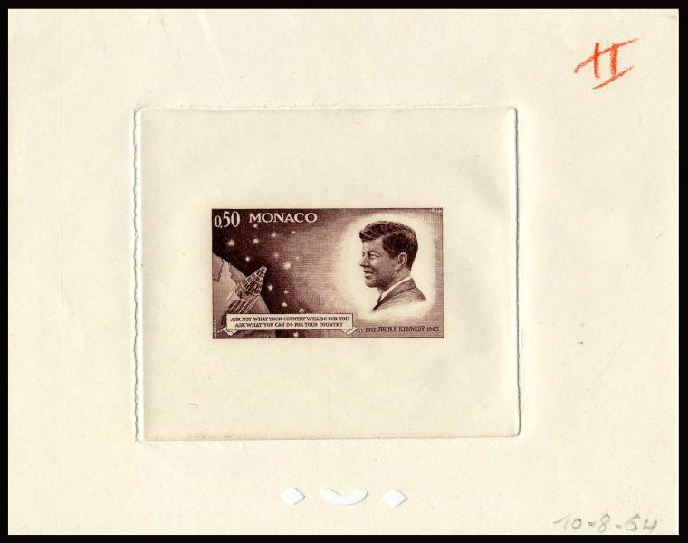 Monaco_1964_Yvert_658d-Scott_596_unadopted_50c_Kennedy_sepia_ATP