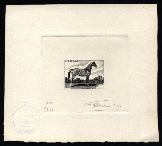 Monaco_1970_Yvert_835a-Scott_785_unadopted_25c_cheval_trotteur_1er_etat_black_aa_AP