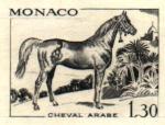 Monaco_1970_Yvert_837a-Scott_787_unadopted_1f30_cheval_arabe_1er_etat_black_a_AP_detail