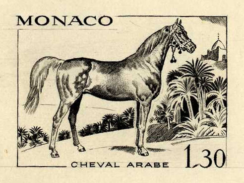 Monaco_1970_Yvert_837a-Scott_787_unadopted_1f30_cheval_arabe_1er_etat_black_b_AP_detail_a