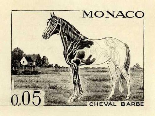 Monaco_1970_Yvert_838a-Scott_788_unadopted_5c_cheval_barbe_1er_etat_black_b_AP_detail_a