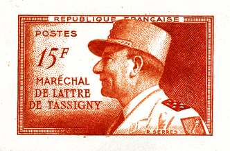 France_1952_Yvert_920a-Scott_675a_unadopted_Marechal_de_Lattre_Type_I-b_red_1426_Lx_CP_detail