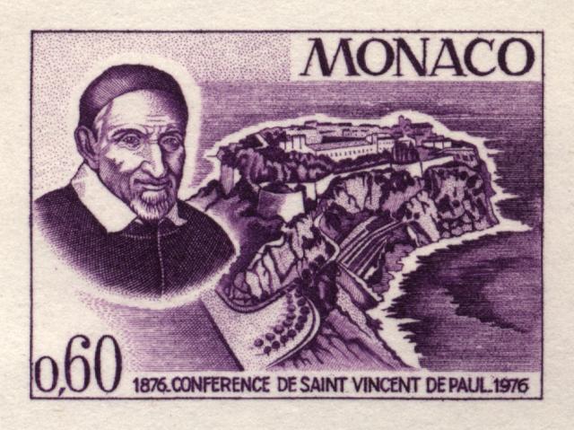 Monaco_1976_Yvert_1067a-Scott_1038_unadopted_St_Vincent-de-Paul_lilac_ba_AP_detail
