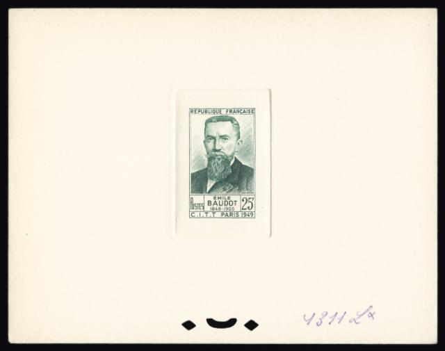 France_1949_Yvert_846A-Scott_627_unissued_Emile_Baudot_green_1311_Lx_aa_CP