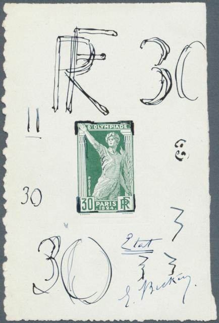 France_1924_Yvert_186b-Scott_201_unadopted_Jeux_Olympiques_Paris_30c_dark-green_typo_ad_AP