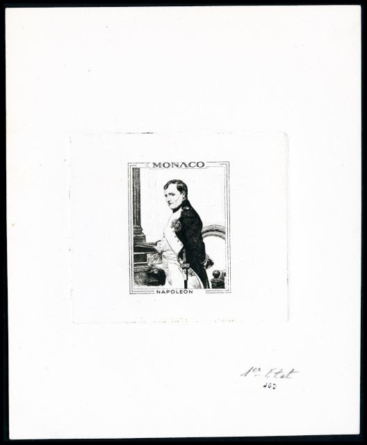 Monaco_1969_Yvert_PA94b-Scott_C76_unissued_in_TD_Napoleon_horizontal_die_with_frame_positive_1er_etat_black_c_AP