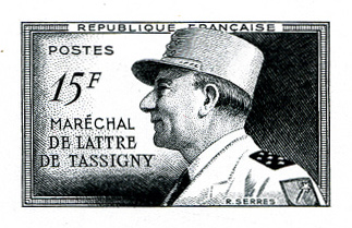 France_1952_Yvert_920a-Scott_675a_unadopted_Marechal_de_Lattre_Type_I-b_black_g_AP_detail